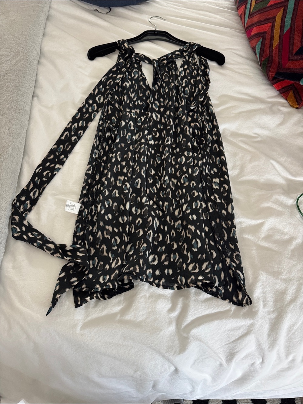 Trouve Black Leopard-Print Halter Tie Top